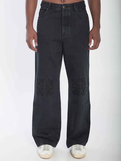 Loewe Men Baggy Anagram Denim Pants In Black
