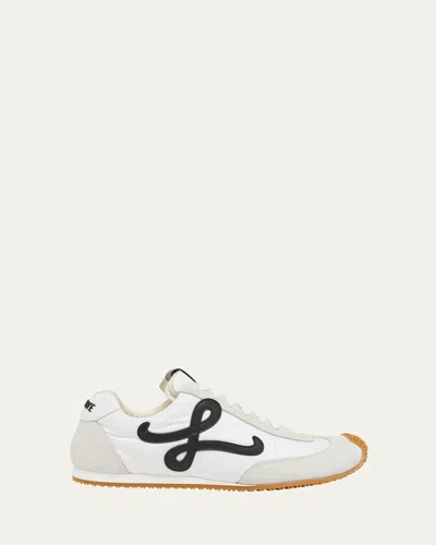 Loewe Men's Ballet Runner 2.0 Nylon And Calfskin Low-top Sneakers In Wht/blk/lt Tan
