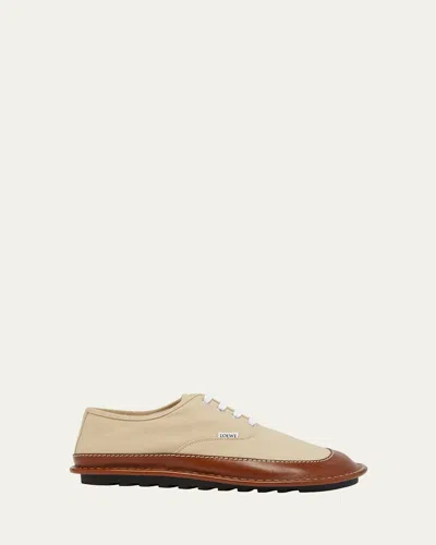 Loewe Men's Bay Canvas And Leather Low-top Sneakers In Beige/brown