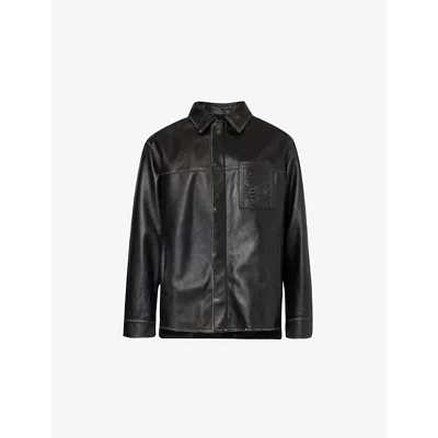 Loewe Mens Black Anagram-debossed Relaxed-fit Leather Overshirt