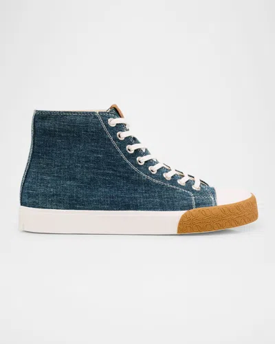 Loewe Men's Bloc Denim High-top Sneakers In Blue