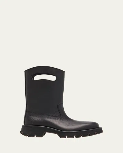 Loewe Men's Bobby Leather Calf-high Boots With Cut-out Handles In Black