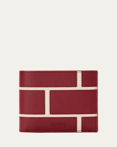 Loewe Men's Brick Leather Bifold Wallet In Burgundy