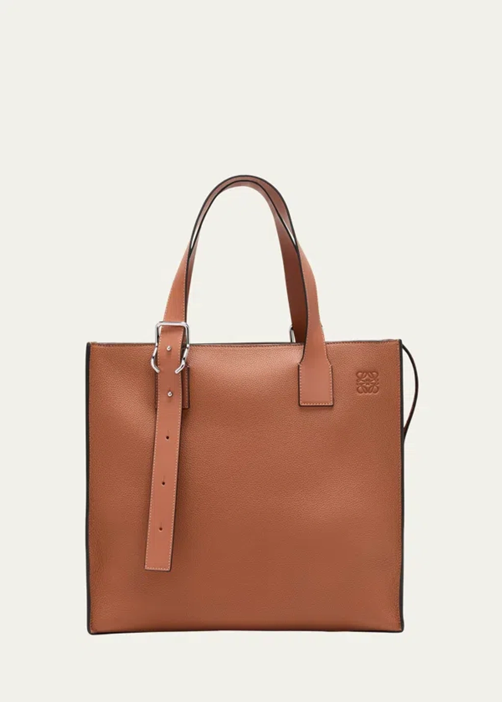Loewe Men's Buckle Zip Leather Tote Bag In Tan | ModeSens
