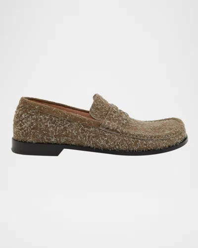 Loewe Men's Campo Brushed Suede Penny Loafers In Khaki Green