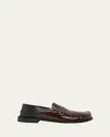 Loewe Men's Campo Croc-effect Collapsible-back Loafers In Burgundy