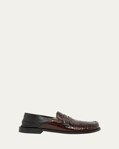 LOEWE MEN'S CAMPO CROC-EFFECT COLLAPSIBLE-BACK LOAFERS