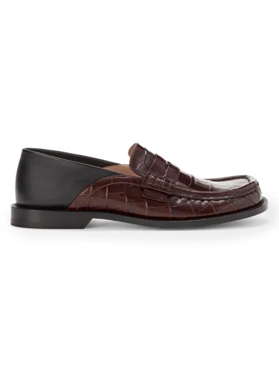 Loewe Men's Campo Croco-embossed Leather Flap-back Loafers In Brown