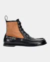 Loewe Rounded Toe Calfskin Bootie With Suede Inserts In Brown
