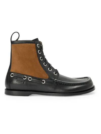 LOEWE MEN'S CAMPO LEATHER & SUEDE LOAFER BOOTS