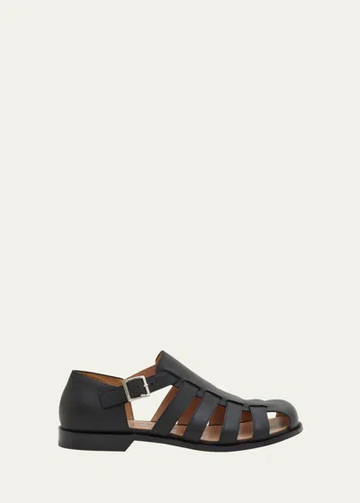 Loewe Men's Campo Leather Mary Jane Sandals In Black