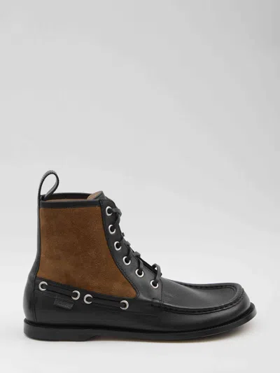Loewe Campo Suede And Leather Lace-up Boots In Black
