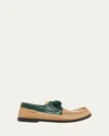 Loewe Men's Campo Soft Calfskin Boat Shoes In Cinnamon/green