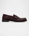 LOEWE MEN'S CAMPO WAXED SUEDE PENNY LOAFERS