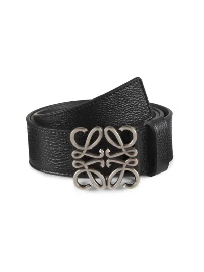 Loewe Men's Chunky Anagram Leather Belt In Black Vintage Palladium