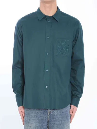 Loewe Men Cotton Shirt In Green