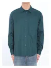 Loewe Cotton Shirt With Applied Pocket And Pointed Collar In Green