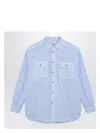 Loewe Cotton Shirt With Classic Collar And Embroidered Logo In Light Blue
