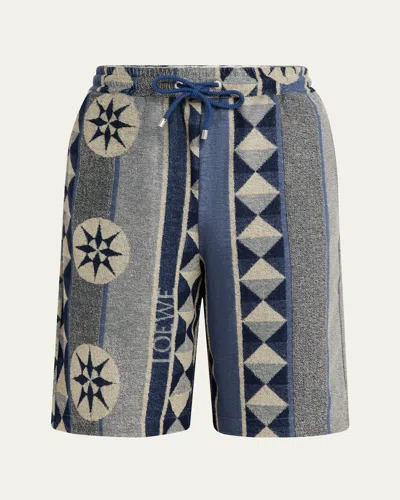 LOEWE MEN'S COTTON TERRY COMPASS PULL-ON SHORTS