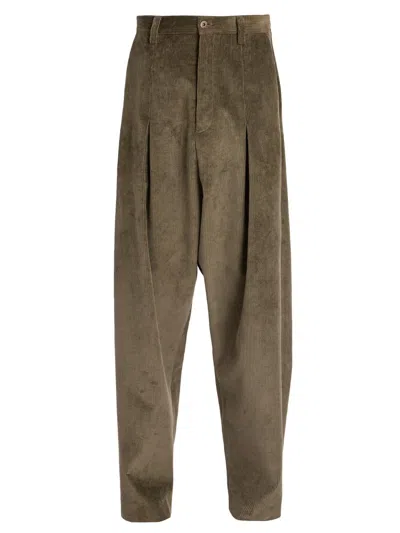 Loewe Men's Cotton-blend Low-crotch Trousers In Brown