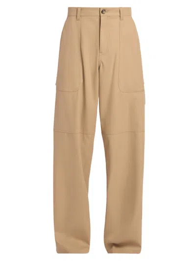 Loewe Men's Cotton-blend Wide-leg Cargo Trousers In Sand