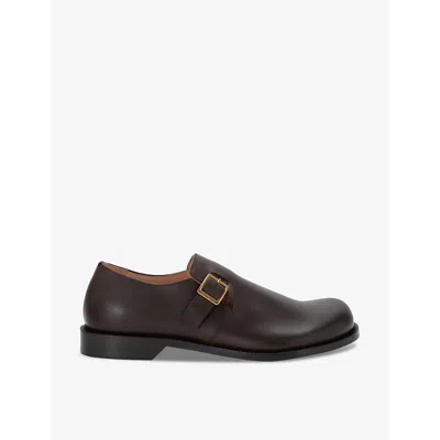 Loewe Mens Dark Brown Campo Buckled Leather Derby Shoes