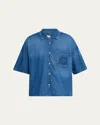 Loewe Anagram Short-sleeved Denim Shirt In Blue