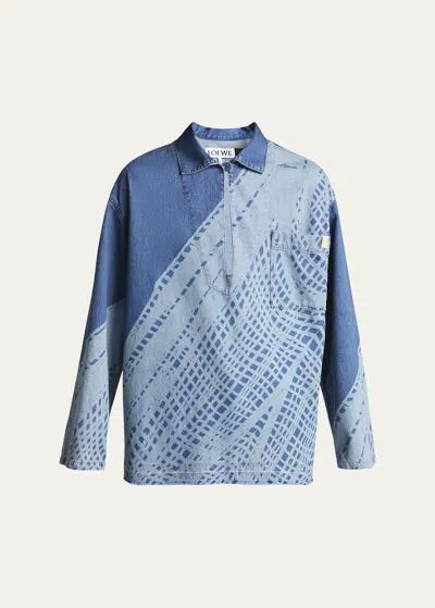 Loewe Men's Denim Bleach Vareuse Shirt In Blue