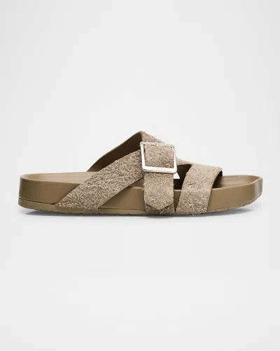 Loewe Men's Ease Brushed Suede Buckle Slide Sandals