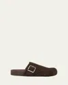 Loewe Mud Suede Ease Buckle Slippers In Dark Brown