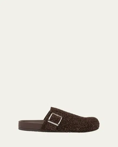 LOEWE MEN'S EASE BUCKLE BRUSHED SUEDE MULES