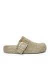Loewe Ease Buckle Brushed Suede Mules In Green