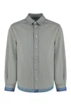 LOEWE MEN'S GREY DENIM SHIRT WITH BACK LOGO PATCH AND FRAYED HEM FOR FW23