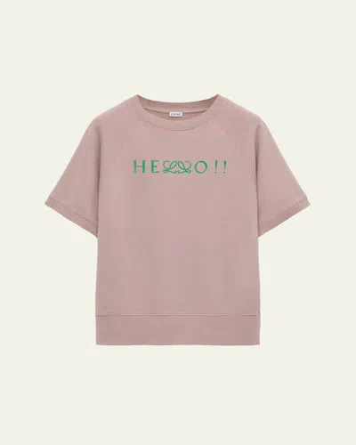 Loewe Men's Hello L-monogram Short-sleeve Sweatshirt In Pink