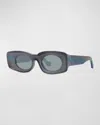Loewe Men's Holographic Thin Geometric Sunglasses In Black Blu Mirror