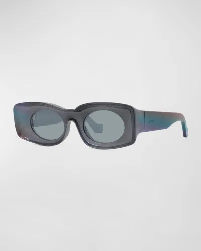 Loewe Men's Holographic Thin Geometric Sunglasses In Black Blu Mirror