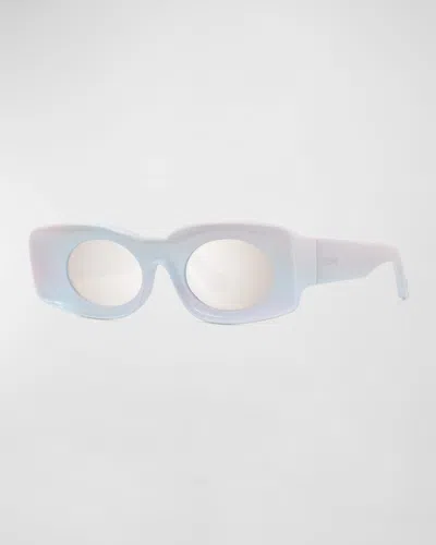 Loewe Men's Holographic Thin Geometric Sunglasses In White Sparkle Grey Mirror