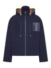 Loewe Hooded Leather-patch Jacket In Blue