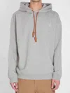 Loewe Cotton-blend Leather-anagram Hoodie In Gray