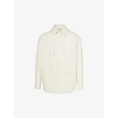 Loewe Mens Ivory Anagram-jacquard Hooded Cotton Overshirt