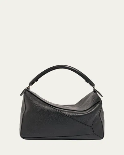Loewe Men's Large Leather Puzzle Crossbody Bag In Black