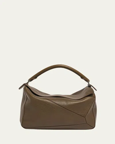 Loewe Men's Large Leather Puzzle Crossbody Bag In Gray