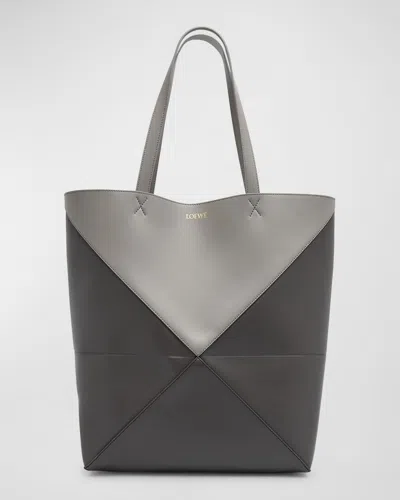 Loewe Men's Large Puzzle Fold Calfskin Tote Bag In Gray