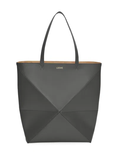Loewe Men's Large Puzzle Fold Leather Tote Bag In Gray