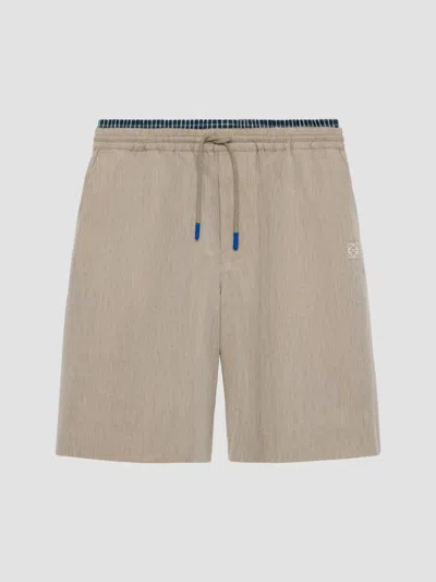 Loewe Men's Layered-waistband Cotton-wool Blend Shorts In Gray