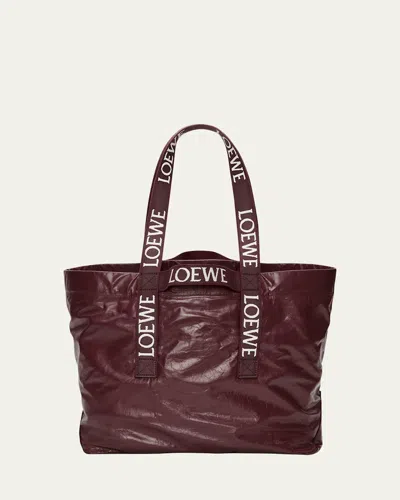 Loewe Men's Leather Fold Shopper Bag In Burgundy