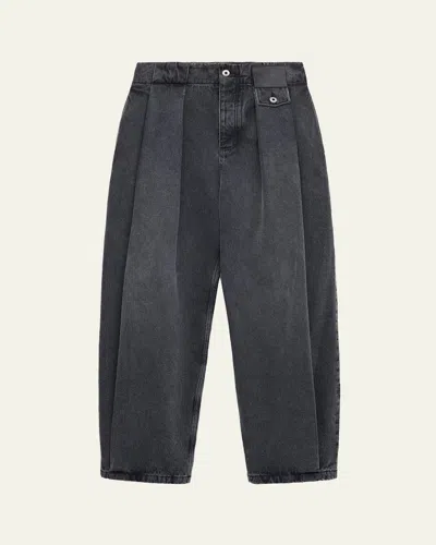 Loewe Men's Leather Label Baggy-fit Pleated Jeans In Black