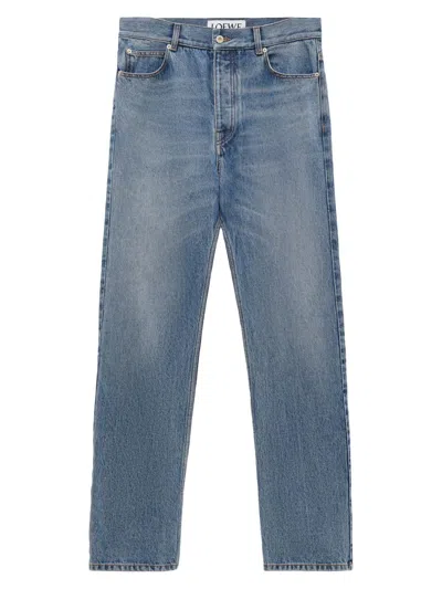 Loewe Men's Leather Patch Straight-leg Jeans In Blue