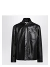 Loewe Anagram Leather Zip-up Overshirt In Black