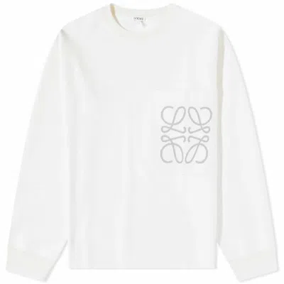 Pre-owned Loewe Men's  Anagram Pocket Cotton And Viscose Sweater In Soft White